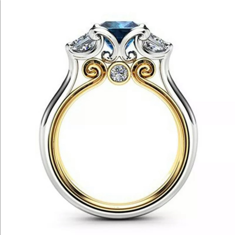 New 925 Silver Two Tone Sapphire Ring - Picture 3 of 6